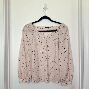Ann Taylor Long-Sleeve V-Neck Blouse, XSP, Light Pink Star Print